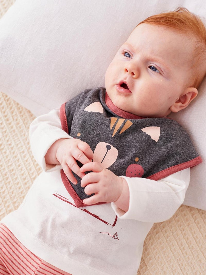 Set de 2 bavoirs bandana en coton, et écru/rose Gris - Kiabi