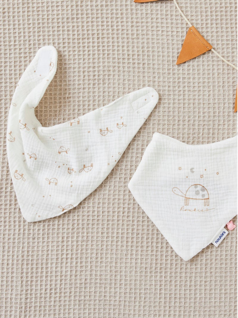 Set de 2 bavoirs bandana tortue en mousseline et éponge, Noukie's Blanc - Kiabi