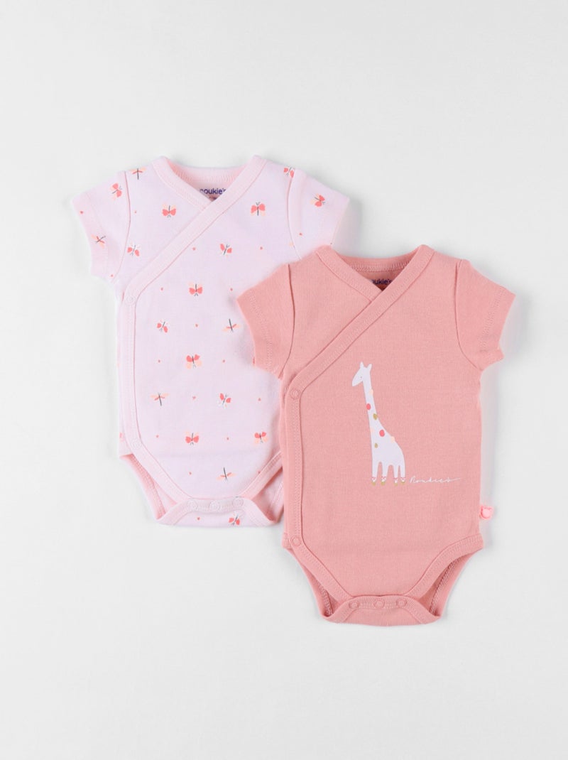 Set de 2 bodies girafe et papillons en coton, blush/rose pâle Noukie's Rose - Kiabi