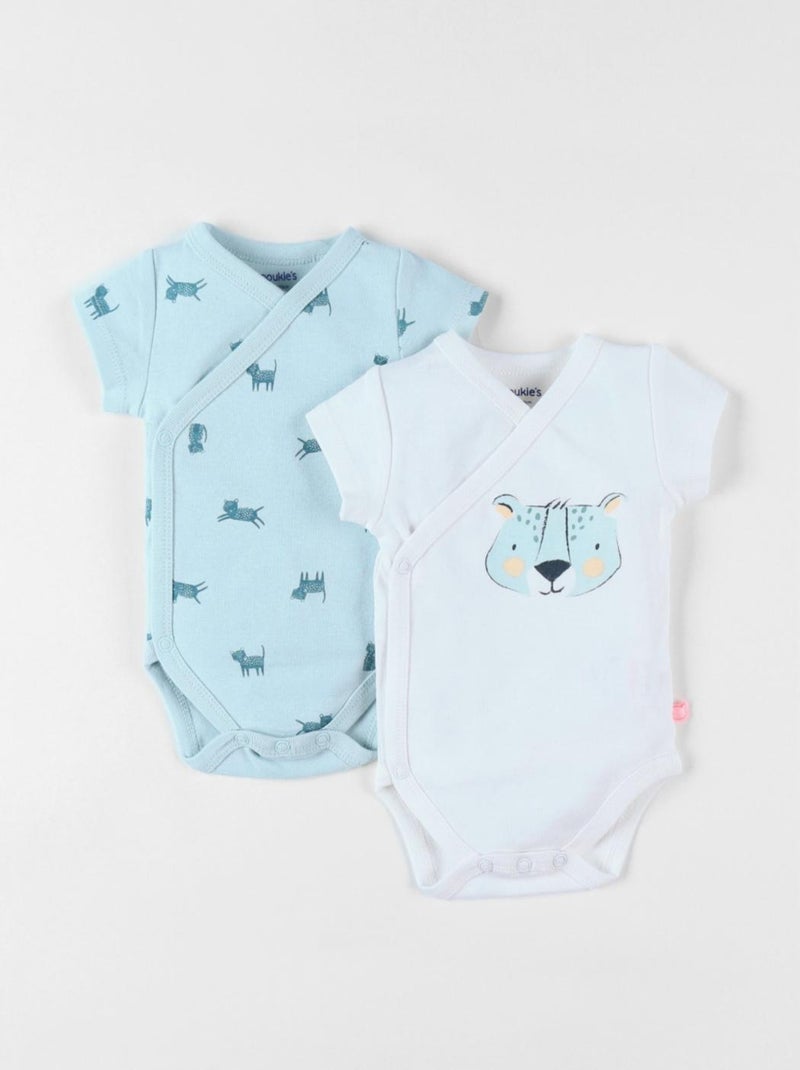 Set de 2 bodies léopard en coton, écru/bleu Noukie's Blanc - Kiabi