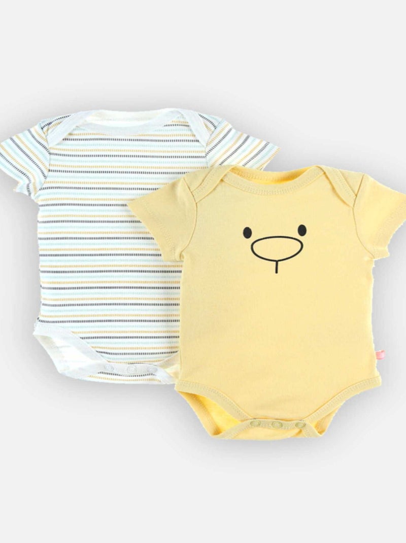 Set de 2 bodies US à manches courtes, jaune/rayé Jaune - Kiabi