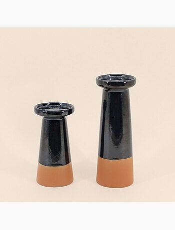 Set de 2 bougeoirs coniques noir, terracotta