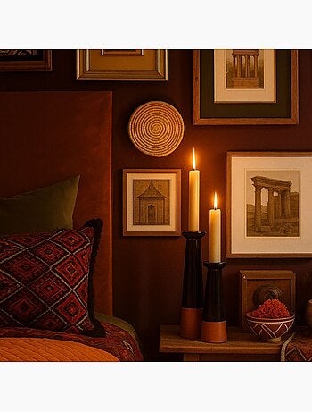 Set de 2 bougeoirs coniques noir, terracotta