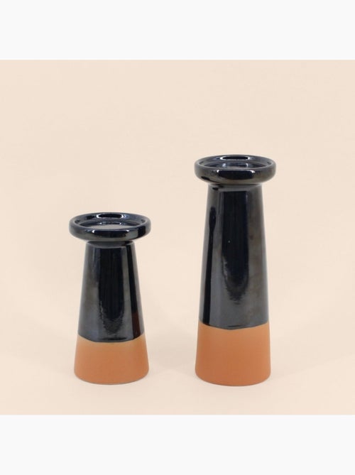 Set de 2 bougeoirs coniques noir, terracotta - Kiabi