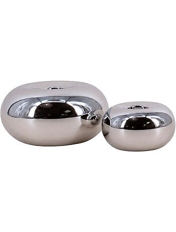 Set de 2 bougeoirs en céramique argenté