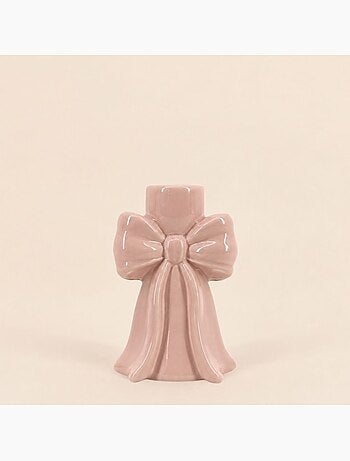 Set de 2 bougeoirs en céramique noeud violet et rose