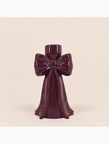 Set de 2 bougeoirs en céramique noeud violet et rose