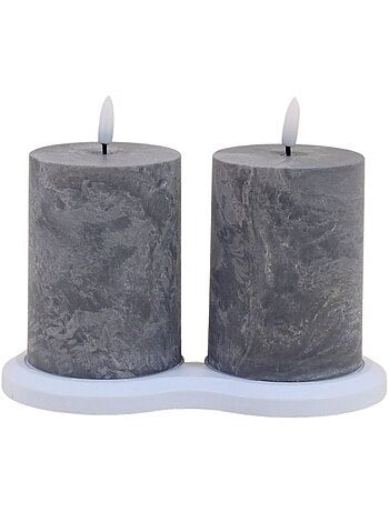 Set de 2 bougies LED grises 7,5x10cm