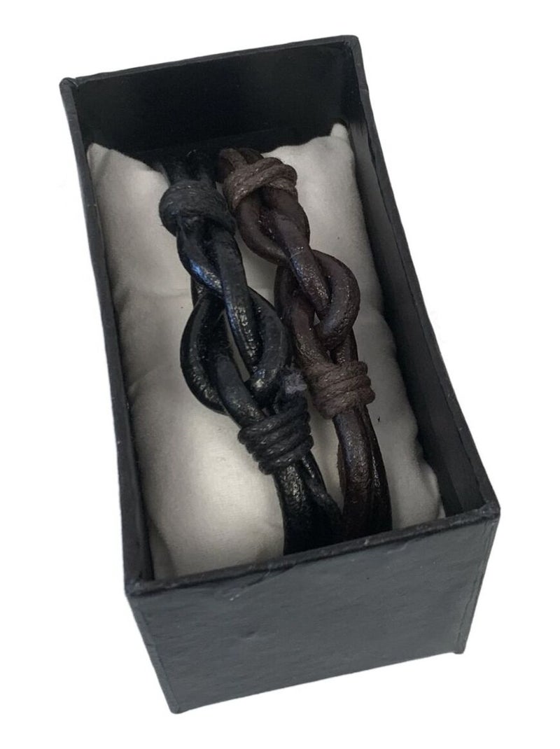 Set de 2 Bracelets mixtes en cuir noir et marron Noir - Kiabi