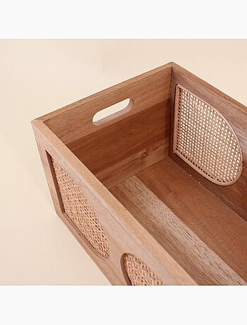 Set de 2 caisses en bois détails rotin