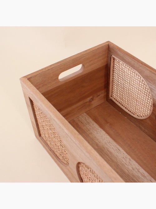 Set de 2 caisses en bois détails rotin - Kiabi
