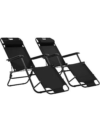 Set de 2 chaises longues pliables avec repose pied