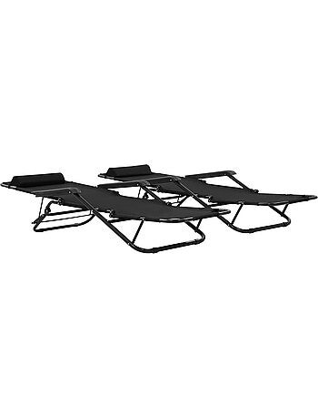 Set de 2 chaises longues pliables avec repose pied
