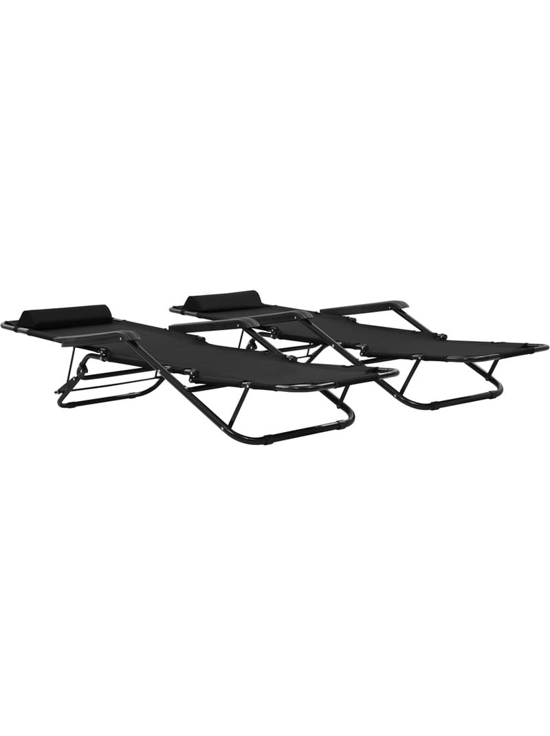 Set de 2 chaises longues pliables avec repose pied Noir - Kiabi