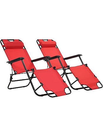 Set de 2 chaises longues pliables avec repose pied