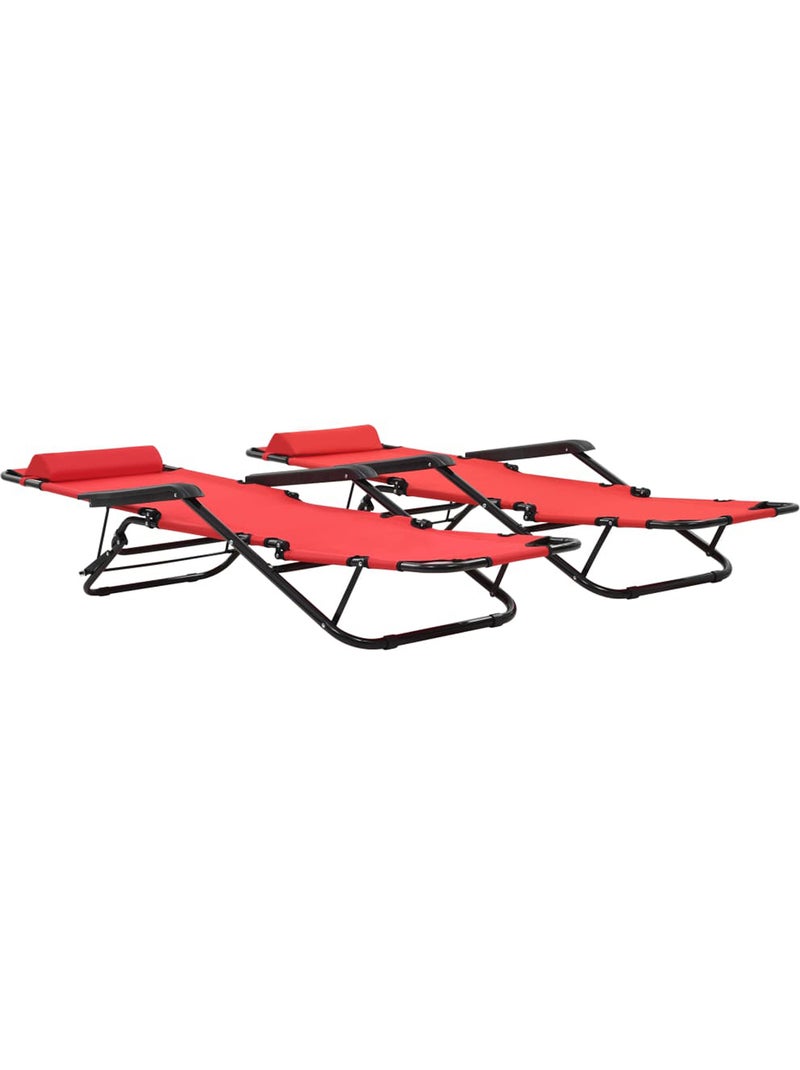 Set de 2 chaises longues pliables avec repose pied Rouge - Kiabi