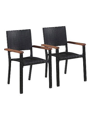 Set de 2 chaises résine tressée et accoudoirs en bois