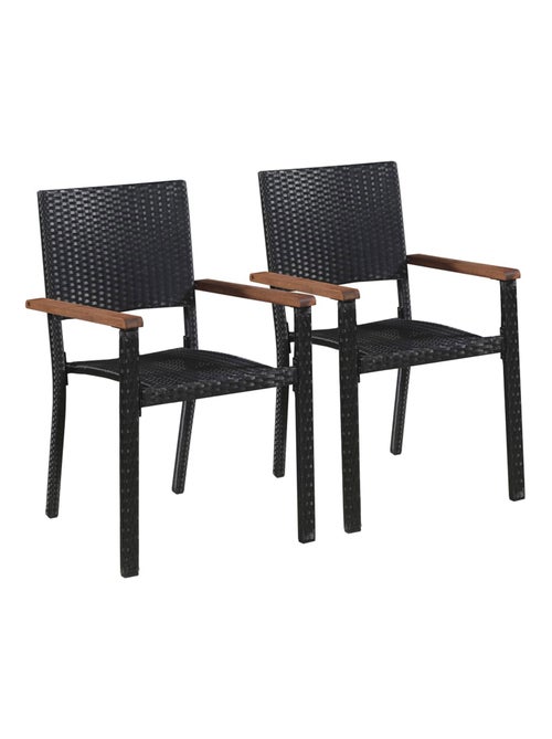 Set de 2 chaises résine tressée et accoudoirs en bois - Kiabi