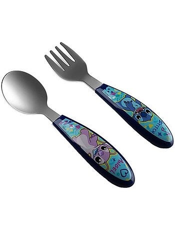 Set de 2 couverts - thermobaby - lilo & stitch - fourchette + cuillère - inox