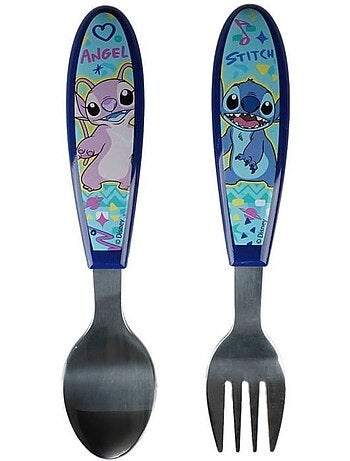 Set de 2 couverts - thermobaby - lilo & stitch - fourchette + cuillère - inox