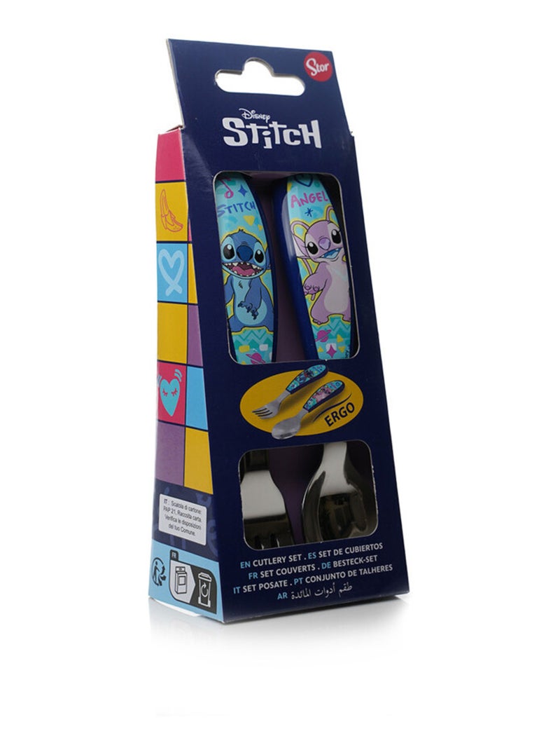 Set de 2 couverts fourchette + cuillère inox Lilo & Stitch Bleu - Kiabi