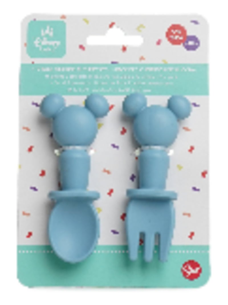 SET DE 2 COUVERTS SILICONE MICKEY COLLECTOR Bleu - Kiabi