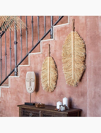 Set de 2 décorations murales plumes raphia OASIS