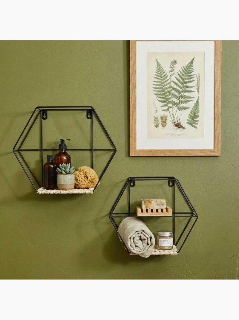 Set de 2 étagères murales hexagonales Noir - Kiabi