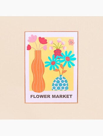 Set de 2 images encadrées colorées avec fleurs brodées 45x60cm