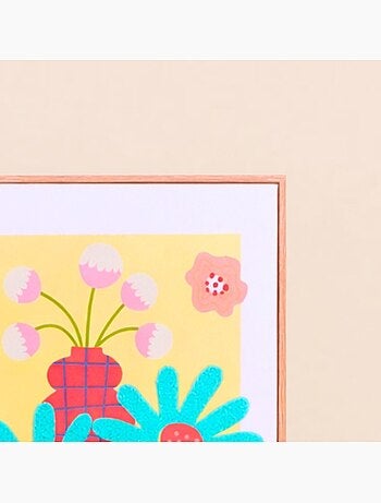 Set de 2 images encadrées colorées avec fleurs brodées 45x60cm