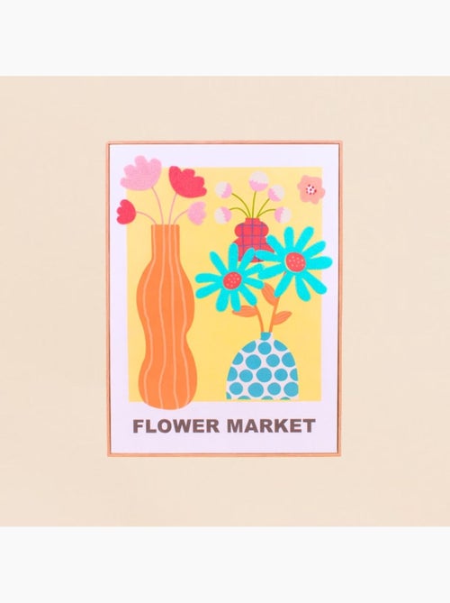 Set de 2 images encadrées colorées avec fleurs brodées 45x60cm - Kiabi