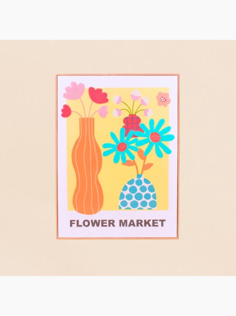 Set de 2 images encadrées colorées avec fleurs brodées 45x60cm Jaune - Kiabi