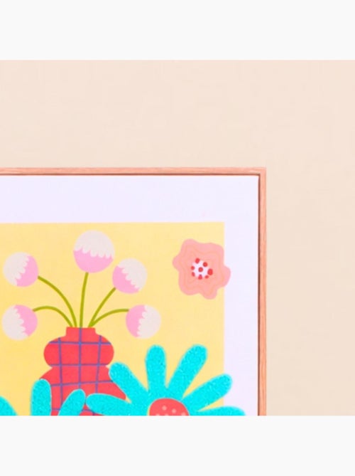 Set de 2 images encadrées colorées avec fleurs brodées 45x60cm - Kiabi