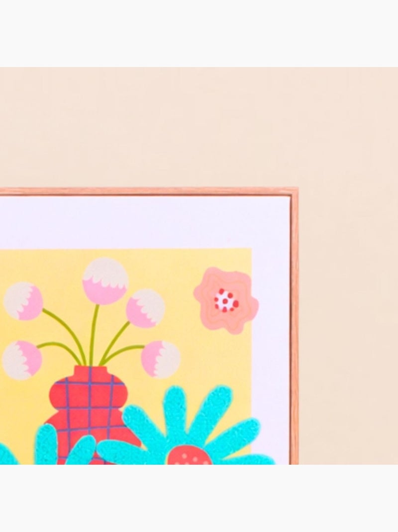 Set de 2 images encadrées colorées avec fleurs brodées 45x60cm Jaune - Kiabi