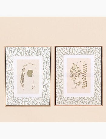 Set de 2 images encadrées et toile de lin imprimée vert 45x60cm
