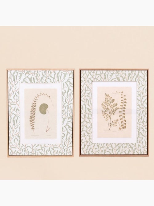 Set de 2 images encadrées et toile de lin imprimée vert 45x60cm - Kiabi