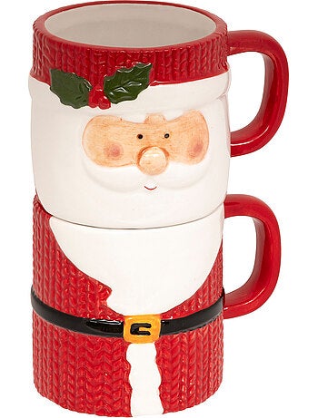Set de 2 mugs empilables Père Noël H17,6 cm céramique