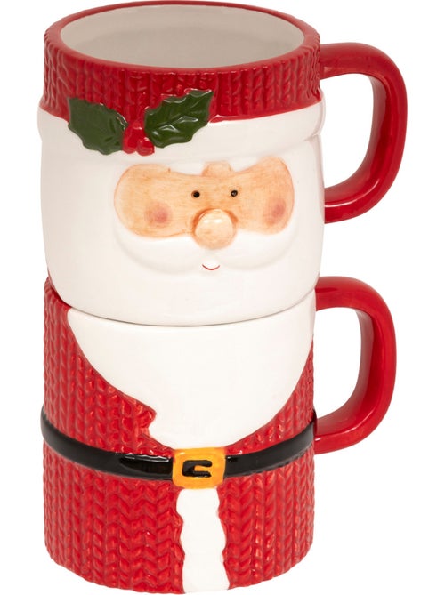 Set de 2 mugs empilables Père Noël H17,6 cm céramique - Kiabi