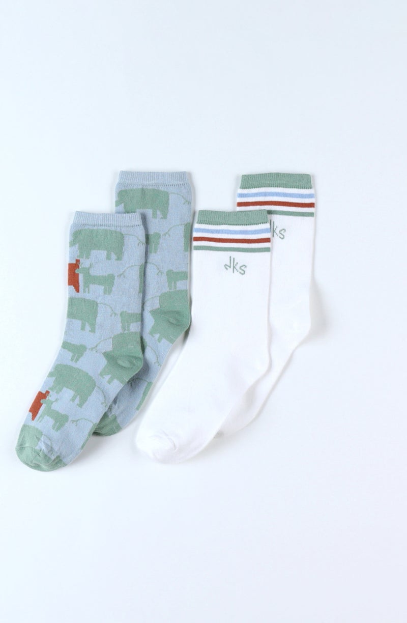 Set De 2 Paires De Chaussettes, Écru/multicolore Vert - Kiabi