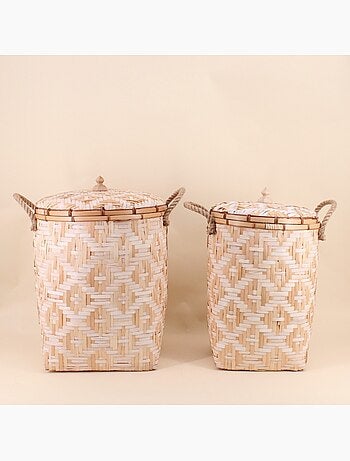 Set de 2 paniers à linge en bambou 48 et 51cm