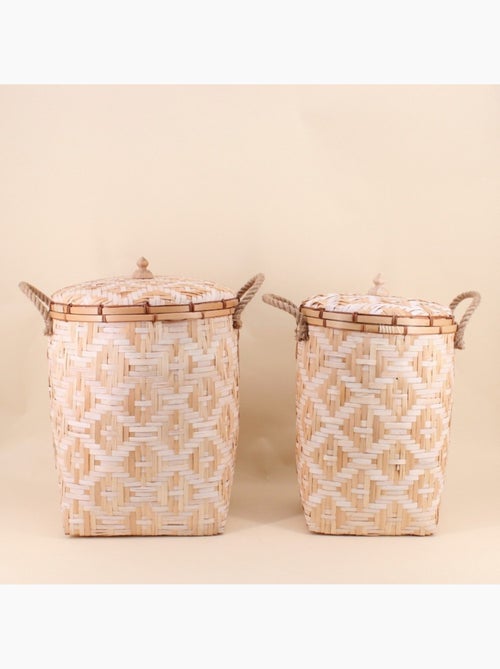 Set de 2 paniers à linge en bambou 48 et 51cm - Kiabi
