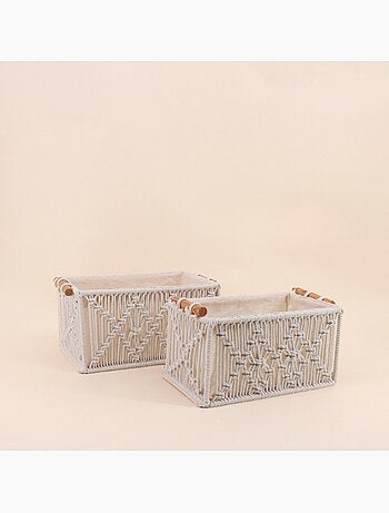 Set de 2 paniers déco tissu macramé