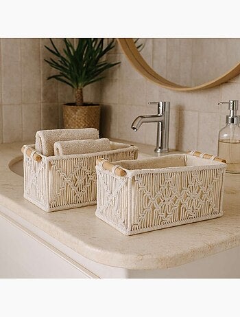 Set de 2 paniers déco tissu macramé