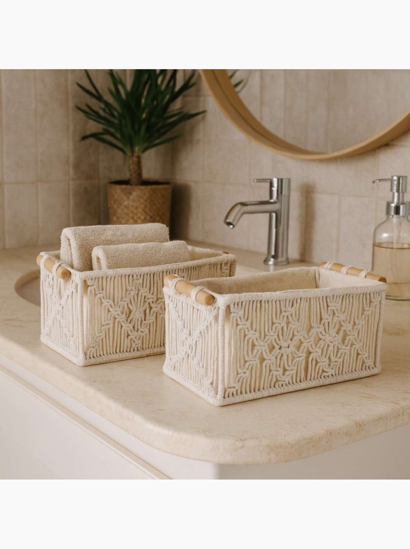 Set de 2 paniers déco tissu macramé Beige - Kiabi