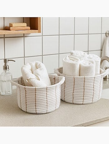 Set de 2 paniers en corde beige avec poignées 27x16cm