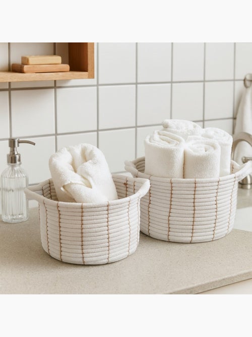 Set de 2 paniers en corde beige avec poignées 27x16cm - Kiabi