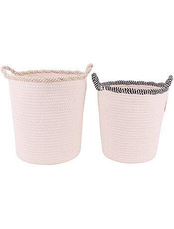 Set de 2 paniers ronds en corde de coton finition vague