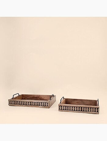 Set de 2 plateaux en bois avec poignées