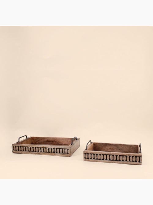 Set de 2 plateaux en bois avec poignées - Kiabi