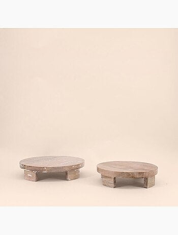 Set de 2 plateaux ronds en bois sur pieds